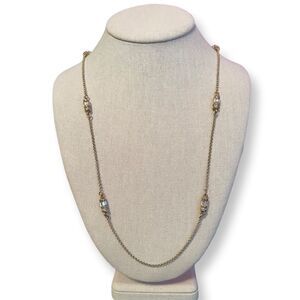 Beautiful Gold Tone Rhinestone Long Chain Necklace
